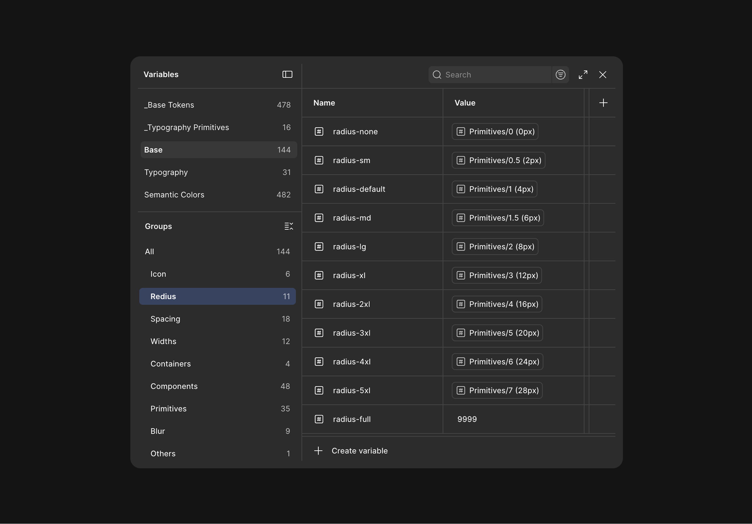 Design System 圆角变量